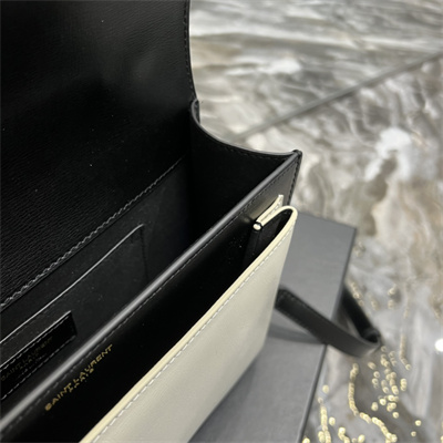 Y.S.L Sunset Top Handle Bag In Smooth Leather Gold Tone Metal Black/White Color