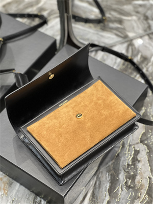 Y.S.L Sunset Top Handle Bag In Smooth Leather and Suede Gold Tone Metal Black Color