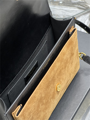 Y.S.L Sunset Top Handle Bag In Smooth Leather and Suede Gold Tone Metal Black Color