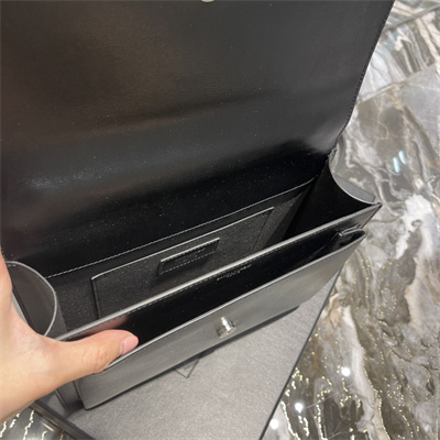 Y.S.L Sunset Top Handle Bag In Smooth Leather Silver Tone Metal Black Color