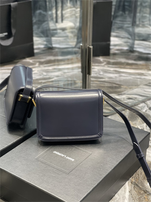 Y.S.L SOLFERINO SMALL SATCHEL IN BOX SAINT LAUREN Gold Tone Metal Navy Color