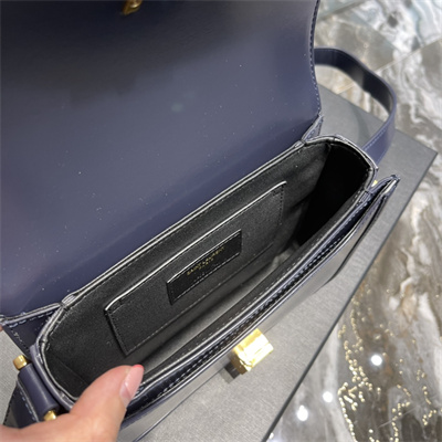 Y.S.L SOLFERINO SMALL SATCHEL IN BOX SAINT LAUREN Gold Tone Metal Navy Color