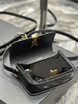 Y.S.L SOLFERINO SMALL SATCHEL IN Patent Leather Gold Tone Metal Black Color