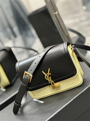 Y.S.L SOLFERINO SMALL SATCHEL IN BOX SAINT LAUREN Gold Tone Metal Black/Pale Yellow Color