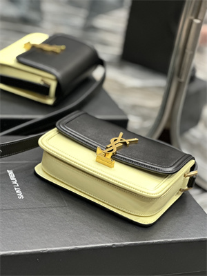 Y.S.L SOLFERINO SMALL SATCHEL IN BOX SAINT LAUREN Gold Tone Metal Black/Pale Yellow Color