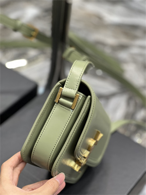 Y.S.L SOLFERINO SMALL SATCHEL IN BOX SAINT LAUREN Gold Tone Metal Avocado Green Color