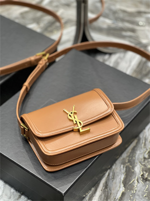 Y.S.L SOLFERINO SMALL SATCHEL IN BOX SAINT LAUREN Gold Tone Metal Brown Color