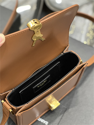 Y.S.L SOLFERINO SMALL SATCHEL IN BOX SAINT LAUREN Gold Tone Metal Brown Color