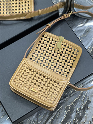 Y.S.L SOLFERINO SMALL SATCHEL IN Canework and Vegetable Tanned Leather Gold Tone Metal