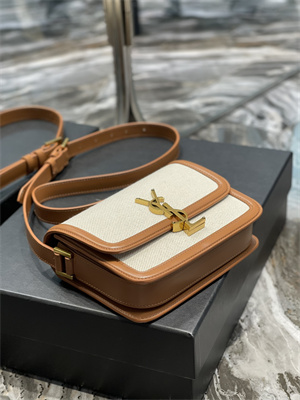 Y.S.L SOLFERINO SMALL SATCHEL IN Cotton Canvas and Leather Gold Tone Metal