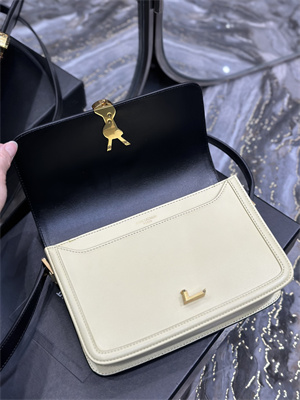 Y.S.L SOLFERINO MEDIUM SATCHEL IN BOX SAINT LAUREN Gold Tone Metal Black/Pale Yellow Color