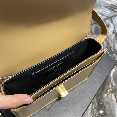 Y.S.L SOLFERINO MEDIUM SATCHEL IN BOX SAINT LAUREN Gold Tone Metal Dk Beige Color