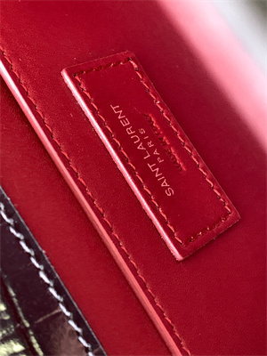 Y.S.L CASSANDRA MEDIUM TOP HANDLE BAG IN CROCODILE EMBOSSED LEATHER Silver Tone Metal Black Color