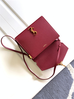 Y.S.L CASSANDRA MEDIUM TOP HANDLE BAG IN DE POUDRE EMBOSSED LEATHER Gold Tone Metal Burgundy Color