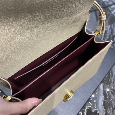 Y.S.L CASSANDRA MEDIUM TOP HANDLE BAG IN DE POUDRE EMBOSSED LEATHER Gold Tone Metal Beige Color