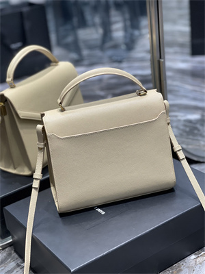 Y.S.L CASSANDRA MEDIUM TOP HANDLE BAG IN DE POUDRE EMBOSSED LEATHER Gold Tone Metal Beige Color