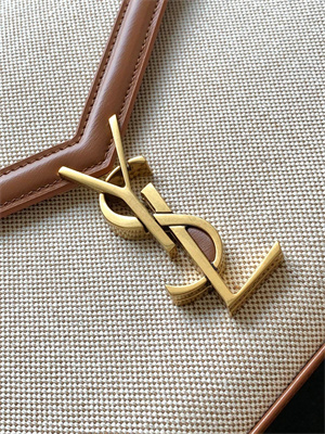 Y.S.L CASSANDRA MEDIUM TOP HANDLE BAG IN Cotton Canvas and Leather Gold Tone Metal