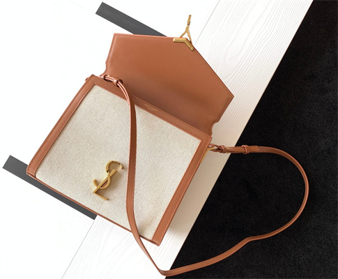 Y.S.L CASSANDRA MEDIUM TOP HANDLE BAG IN Cotton Canvas and Leather Gold Tone Metal