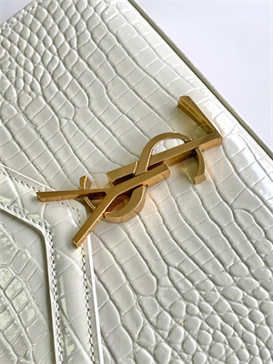 Y.S.L CASSANDRA MINI TOP HANDLE BAG IN CROCODILE EMBOSSED LEATHER Gold Tone Metal White Color