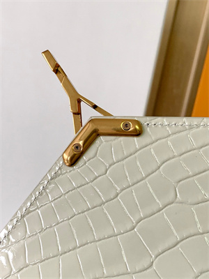 Y.S.L CASSANDRA MINI TOP HANDLE BAG IN CROCODILE EMBOSSED LEATHER Gold Tone Metal White Color