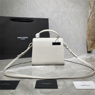 Y.S.L CASSANDRA MINI TOP HANDLE BAG  IN DE POUDRE EMBOSSED LEATHER Gold Tone Metal White Color