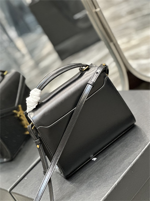 Y.S.L CASSANDRA MINI TOP HANDLE BAG IN BOX SAINT LAUREN Gold Tone Metal Black Color