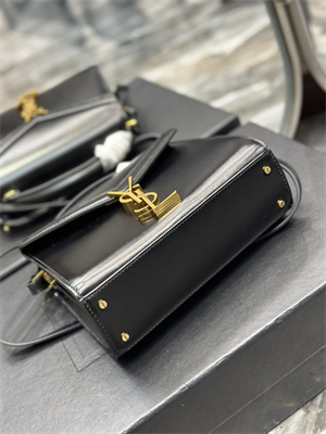 Y.S.L CASSANDRA MINI TOP HANDLE BAG IN BOX SAINT LAUREN Gold Tone Metal Black Color