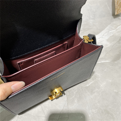 Y.S.L CASSANDRA MINI TOP HANDLE BAG IN DE POUDRE EMBOSSED LEATHER Gold Tone Metal Black Color