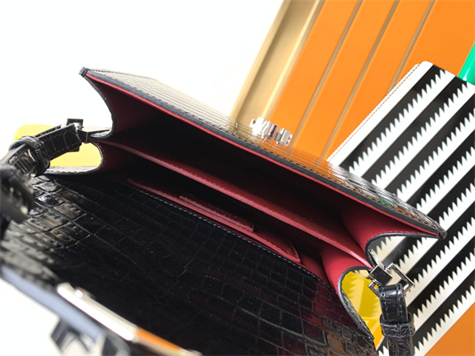 Y.S.L CASSANDRA MINI TOP HANDLE BAG IN CROCODILE EMBOSSED LEATHER Silver Tone Metal Black Color