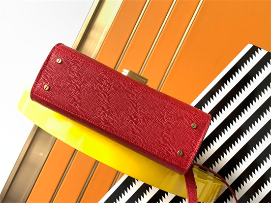 Y.S.L CASSANDRA MINI TOP HANDLE BAG IN DE POUDRE EMBOSSED LEATHER Gold Tone Metal Red Color