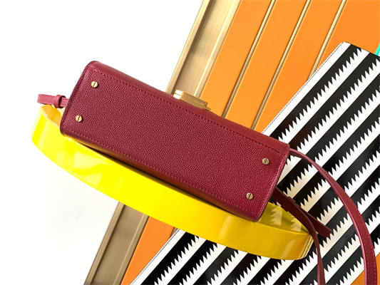 Y.S.L CASSANDRA MINI TOP HANDLE BAG IN DE POUDRE EMBOSSED LEATHER Gold Tone Metal Burgundy Color