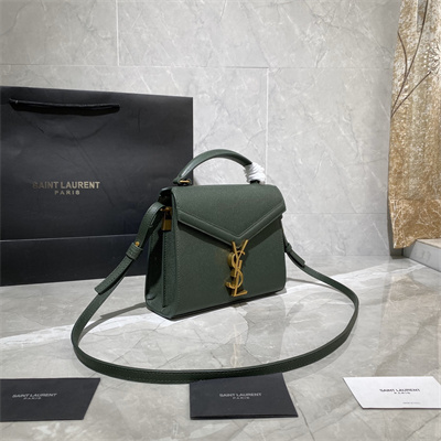 Y.S.L CASSANDRA MINI TOP HANDLE BAG IN DE POUDRE EMBOSSED LEATHER Gold Tone Metal Green Color