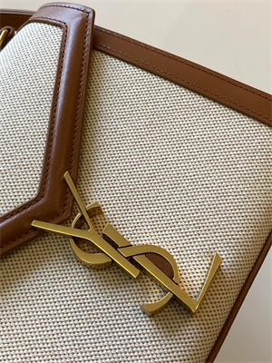 Y.S.L CASSANDRA MINI TOP HANDLE BAG IN Cotton Canvas and Leather Gold Tone Metal