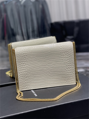Y.S.L CASSANDRA CHAIN BAG IN CROCODILE EMBOSSED LEATHER Gold Tone Metal White Color