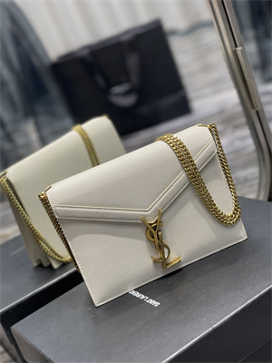Y.S.L CASSANDRA CHAIN BAG IN DE POUDRE EMBOSSED LEATHER Gold Tone Metal White Color