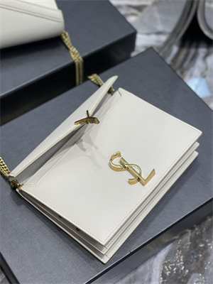 Y.S.L CASSANDRA CHAIN BAG IN DE POUDRE EMBOSSED LEATHER Gold Tone Metal White Color