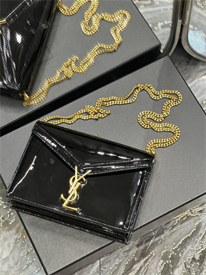 Y.S.L CASSANDRA CHAIN BAG IN PATENT LEATHER Gold Tone Metal Black Color
