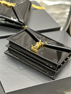 Y.S.L CASSANDRA CHAIN BAG IN PATENT LEATHER Gold Tone Metal Black Color