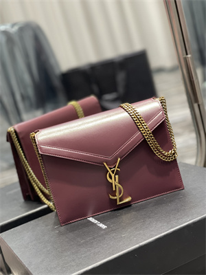 Y.S.L CASSANDRA CHAIN BAG IN BOX SAINT LAUREN Gold Tone Metal Burgundy Color