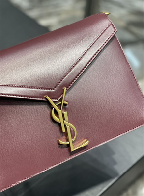 Y.S.L CASSANDRA CHAIN BAG IN BOX SAINT LAUREN Gold Tone Metal Burgundy Color