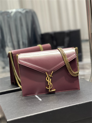 Y.S.L CASSANDRA CHAIN BAG IN BOX SAINT LAUREN Gold Tone Metal Burgundy Color