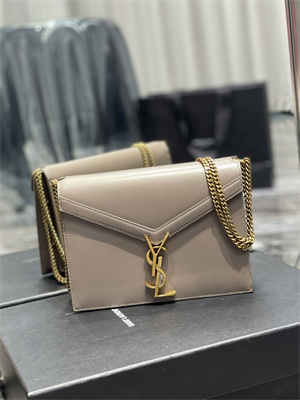 Y.S.L CASSANDRA CHAIN BAG IN BOX SAINT LAUREN Gold Tone Metal Dove Grey Color