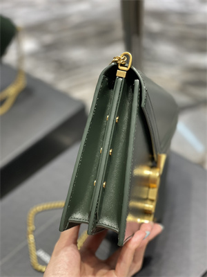 Y.S.L CASSANDRA CHAIN BAG IN BOX SAINT LAUREN Gold Tone Metal Green Color