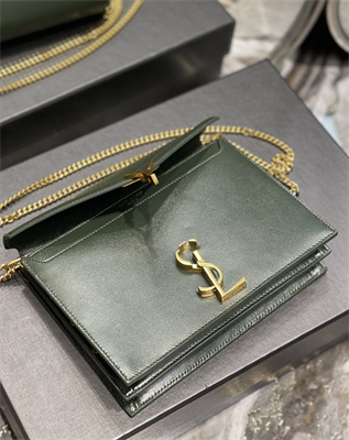 Y.S.L CASSANDRA CHAIN BAG IN BOX SAINT LAUREN Gold Tone Metal Green Color