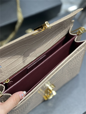 Y.S.L CASSANDRA CHAIN BAG IN CROCODILE EMBOSSED LEATHER Gold Tone Metal Beige Color