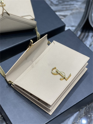 Y.S.L CASSANDRA CHAIN BAG IN DE POUDRE EMBOSSED LEATHER Gold Tone Metal Beige Color