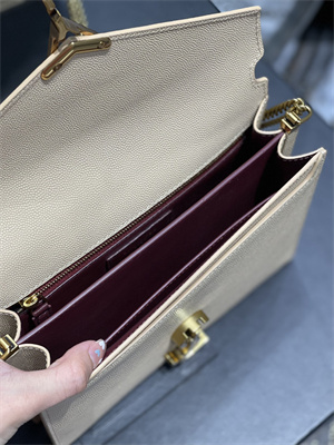 Y.S.L CASSANDRA CHAIN BAG IN DE POUDRE EMBOSSED LEATHER Gold Tone Metal Beige Color