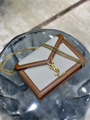 Y.S.L CASSANDRA CHAIN BAG IN Cotton Canvas and Leather Gold Tone Metal