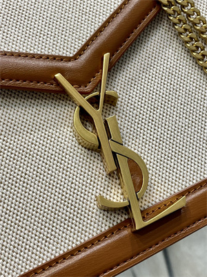 Y.S.L CASSANDRA CHAIN BAG IN Cotton Canvas and Leather Gold Tone Metal