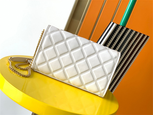 Y.S.L BECKY CHAIN WALLET IN White QUILTED LAMBSKIN Gold Tone Metal